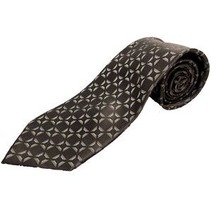 Claiborne Mens Tie Hand Made Geometric 100% Silk Brown Taupe 59" x 3.5" Necktie